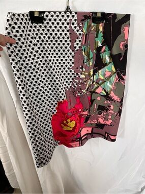 Volt Design - Printed Midi Skirt in Black & Pink Floral